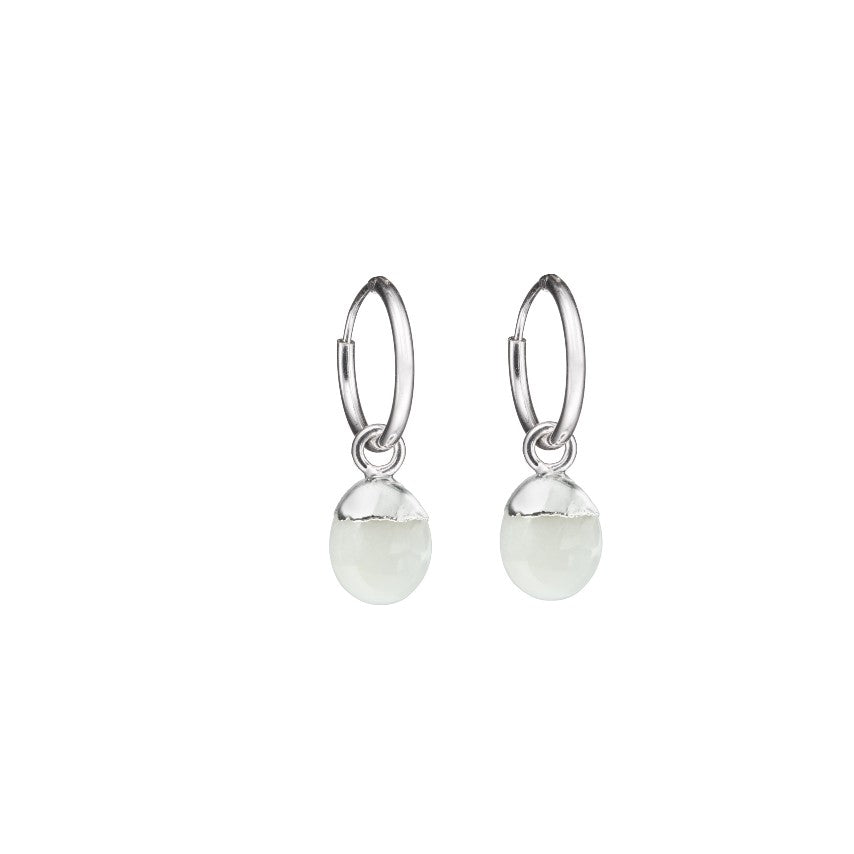 Tiny Tumbled Gemstone Hoop Earrings - Silver- JUNE, Moonstone - Decadorn