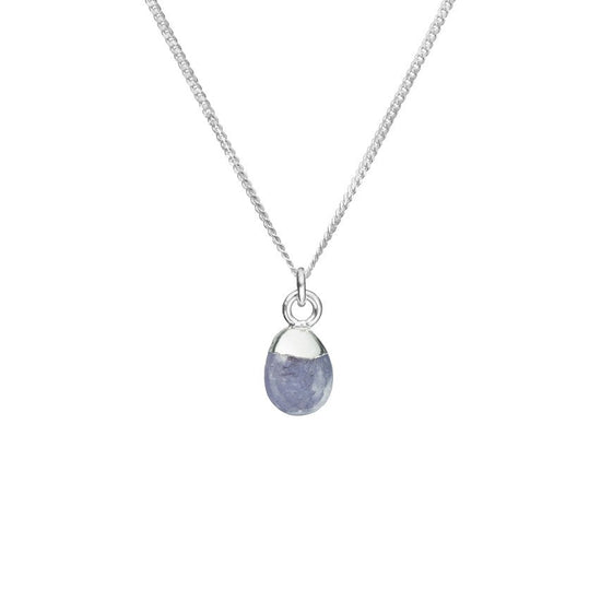 Tiny Tumbled Gemstone Necklace - Silver - Tanzanite - Decadorn