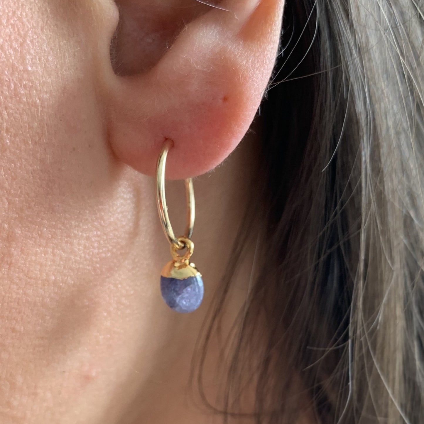 Tiny Tumbled Gemstone Hoop Earrings - DECEMBER, Tanzanite - Decadorn