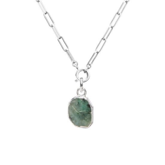 Emerald Gem Slice Chunky Chain Necklace | Hope (Silver)
