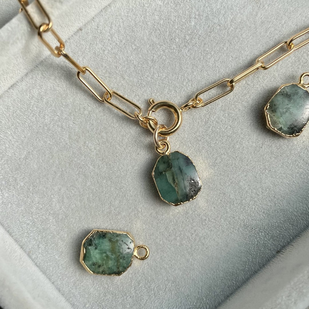 Emerald Gem Slice Chunky Chain Necklace | Hope (Gold Plated)