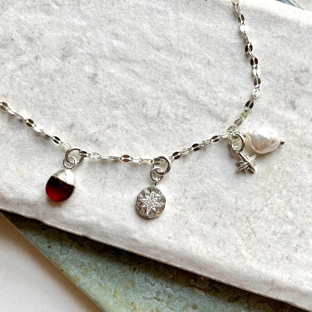 Garnet Charm Necklace | Protection (Silver)