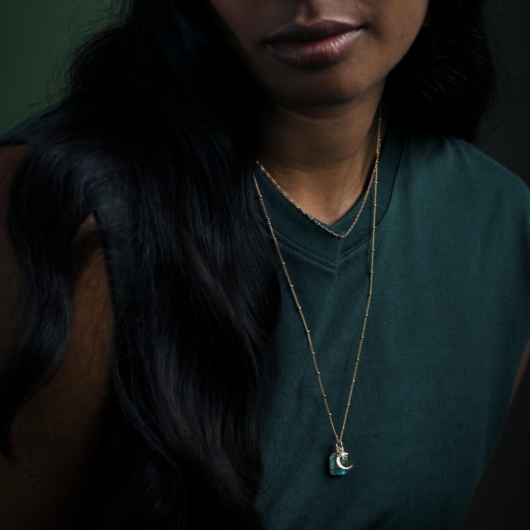 Labradorite Moon & Star Gem Slice Triple Necklace | Adventure (Gold Plated)