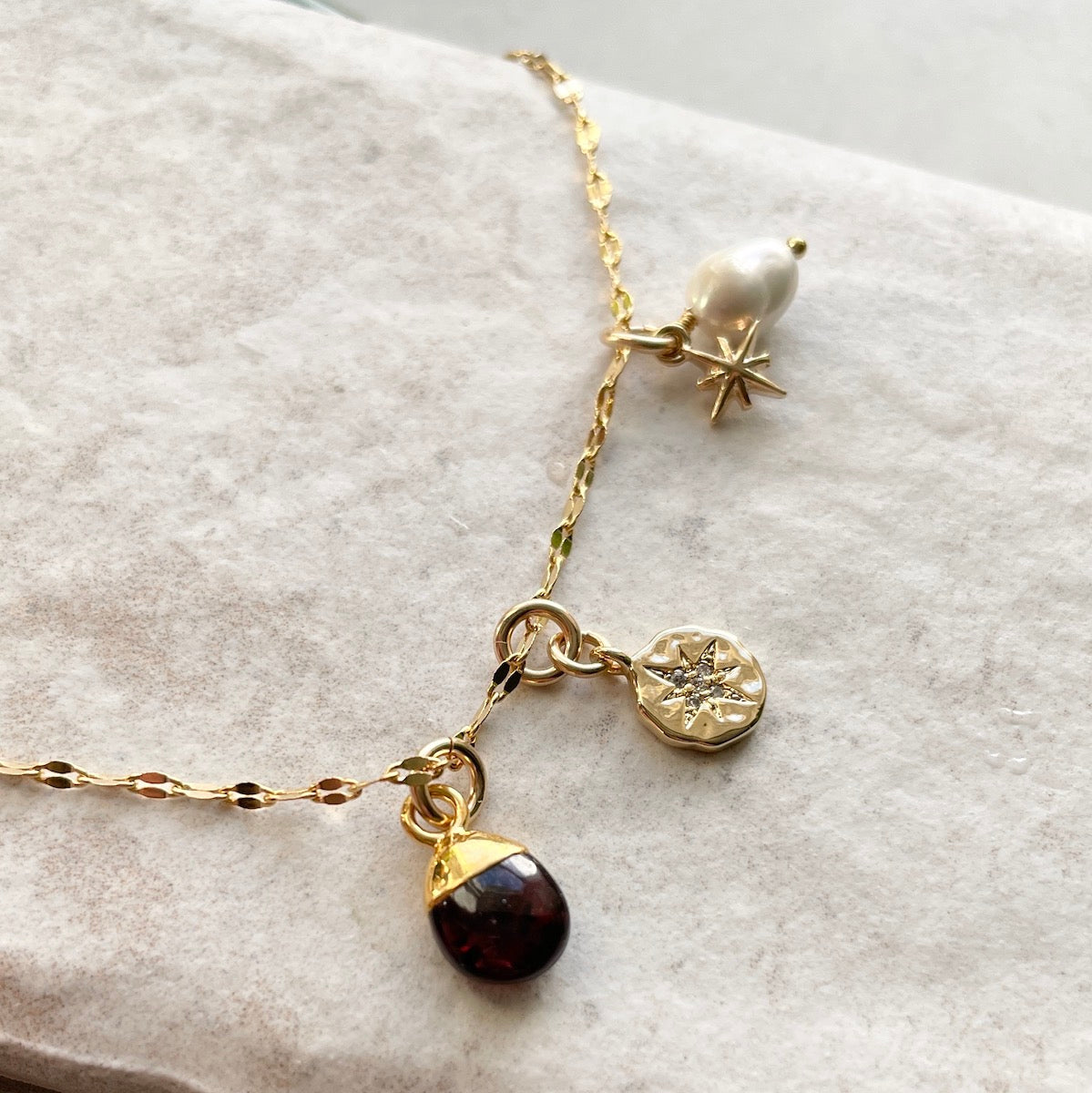 Garnet Charm Necklace | Protection (Gold Plated)