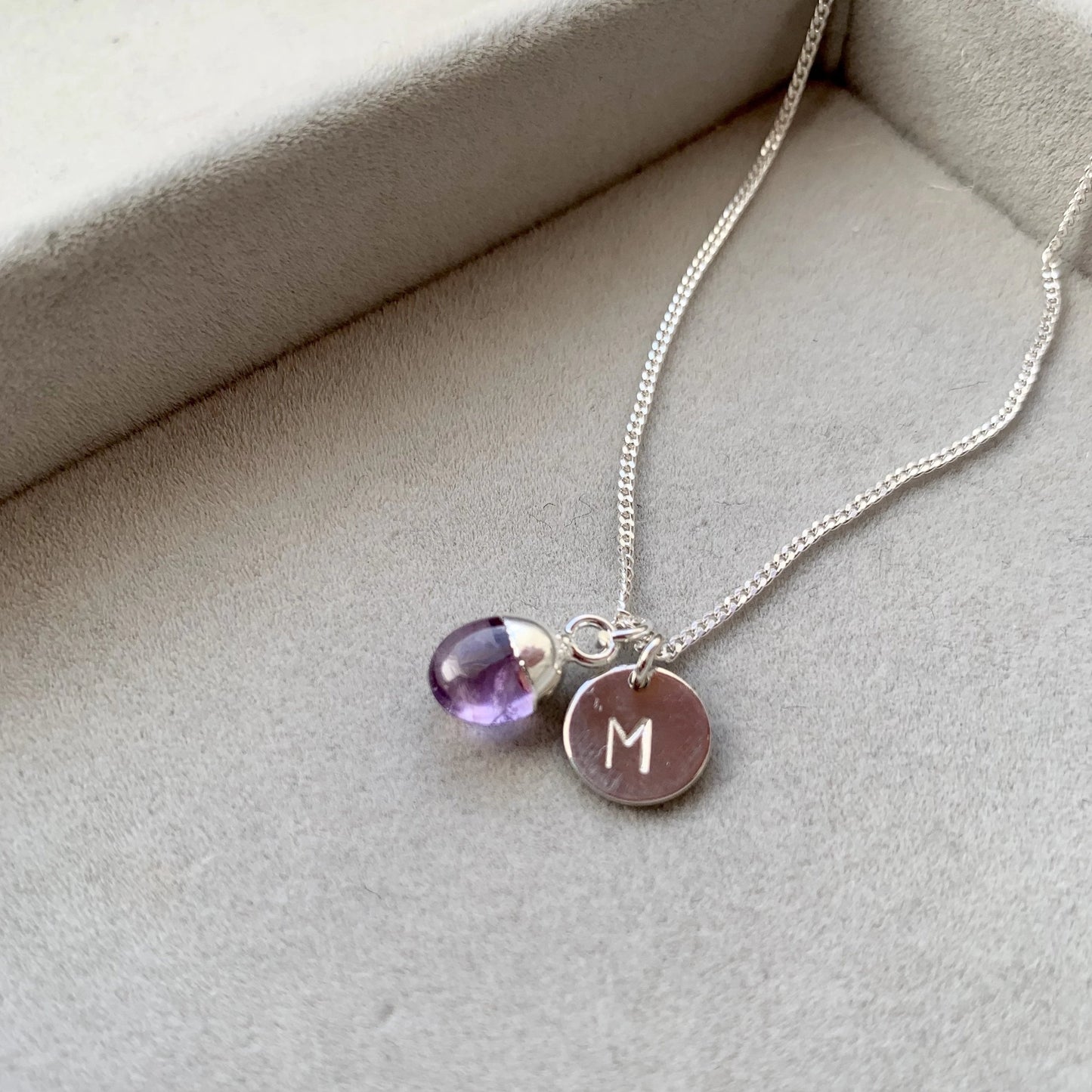 Amethyst Tiny Tumbled Necklace | Calming (Silver)