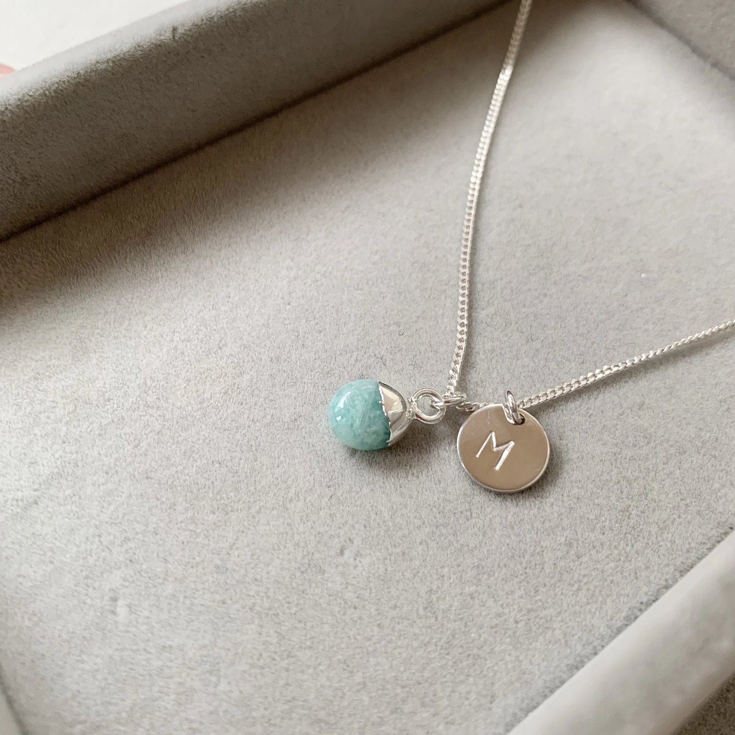 Tiny Tumbled Gemstone Necklace - Silver - Amazonite (Confidence) - Decadorn