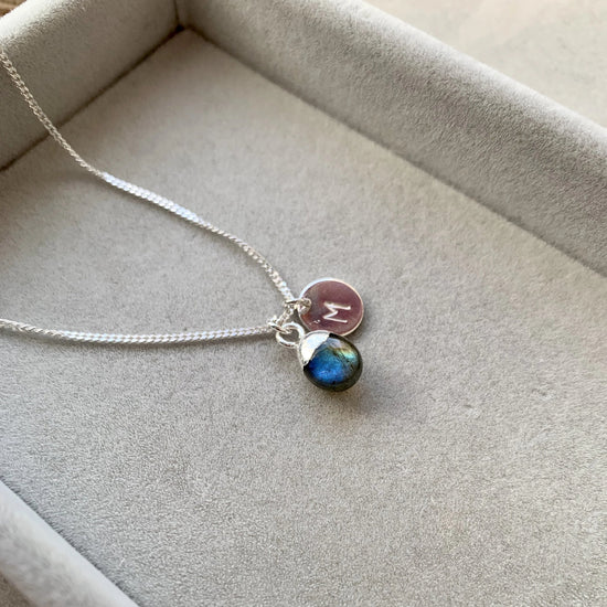 Tiny Tumbled Gemstone Necklace - Silver - Labradorite (Adventure) - Decadorn