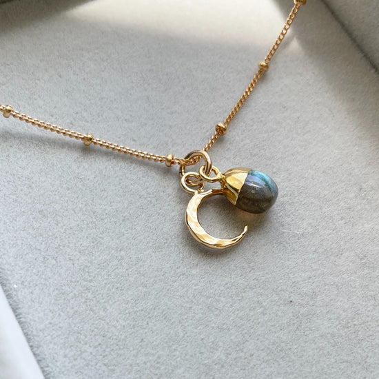 Labradorite & Moon Necklace (Gold Plated)