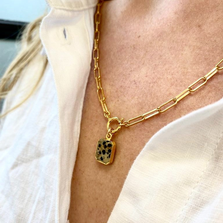 Dalmatian Gem Slice Chunky Chain Necklace | Positivity (Gold Plated)