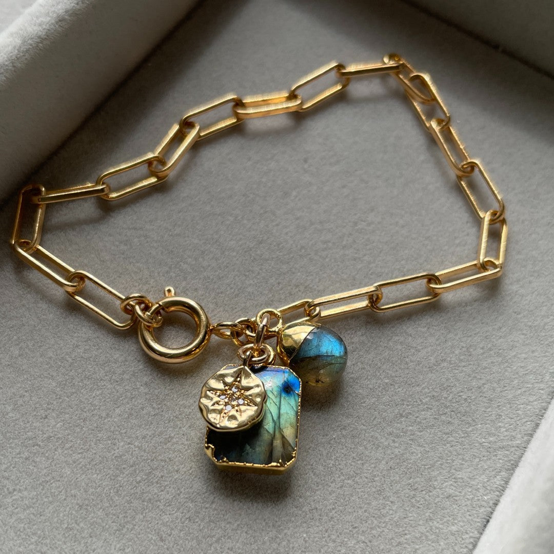 Labradorite Gem Slice Triple Chunky Chain Bracelet | Adventure (Gold Plated or Silver)