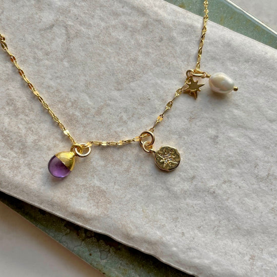 February Birthstone | Amethyst Charm Necklace (Gold Plated)