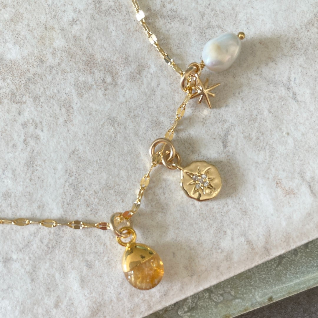 November Birthstone | Citrine Charm Necklace (Gold Plated)