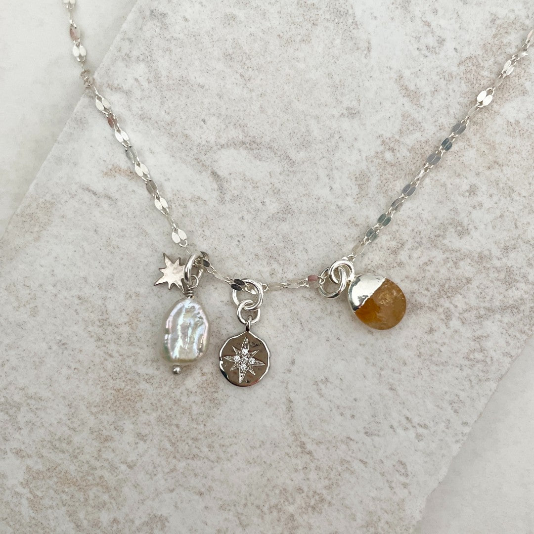 November Birthstone | Citrine Charm Necklace (Silver)