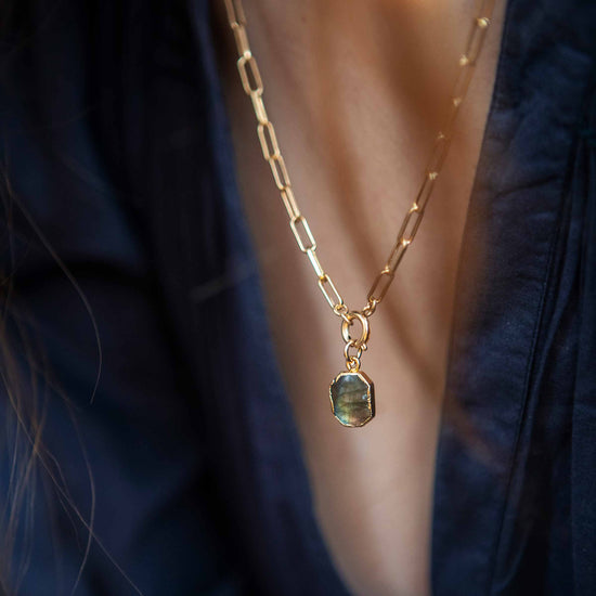Labradorite Gem Slice Chunky Chain Necklace | Adventure (Gold Plated)