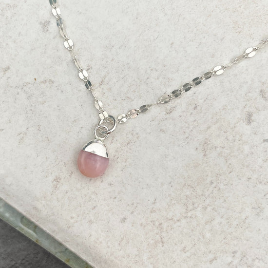 Pink Opal Tiny Tumbled Vintage Chain Necklace | Love & Hope (Silver)