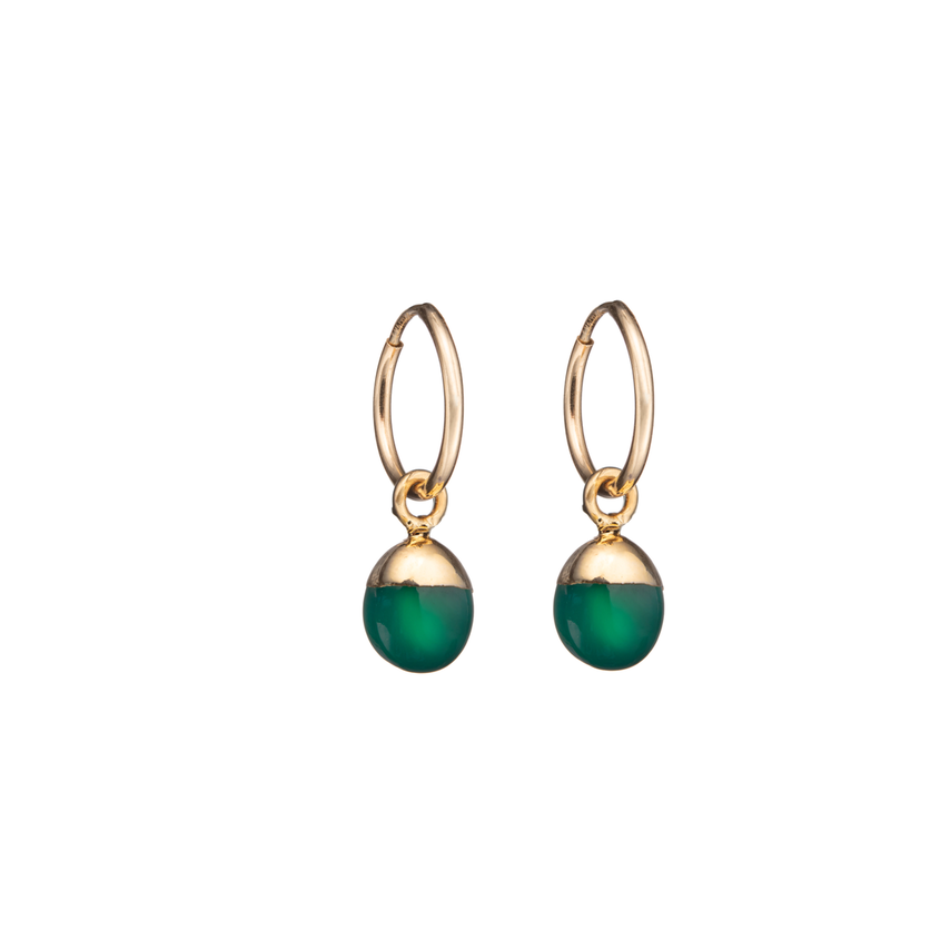 Tiny Tumbled Gemstone Hoop Earrings - Green Agate (Protection) - Decadorn