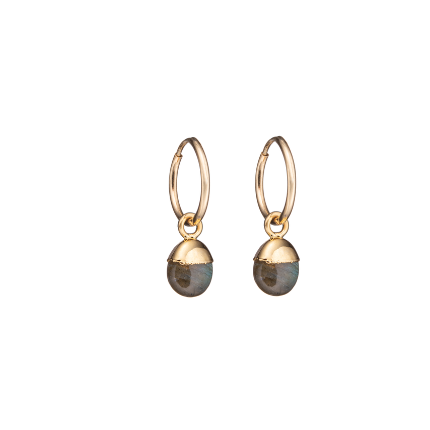 Tiny Tumbled Gemstone Hoop Earrings - Labradorite (Adventure) - Decadorn