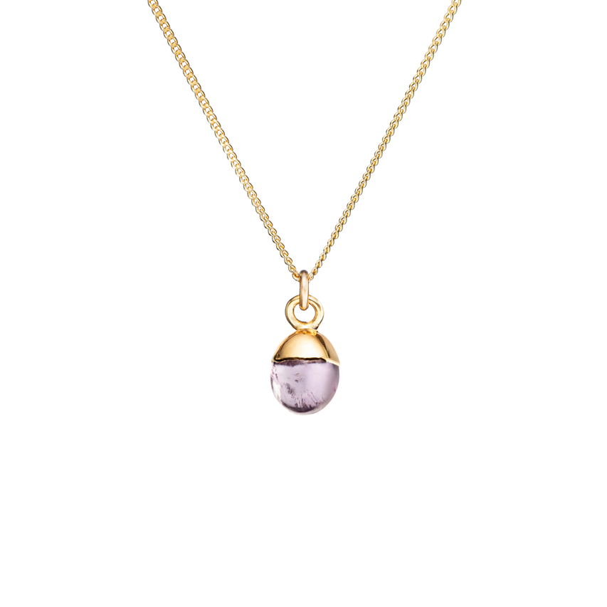 February Birthstone, Amethyst Necklace, Tiny Tumbled, Gold | Decadorn