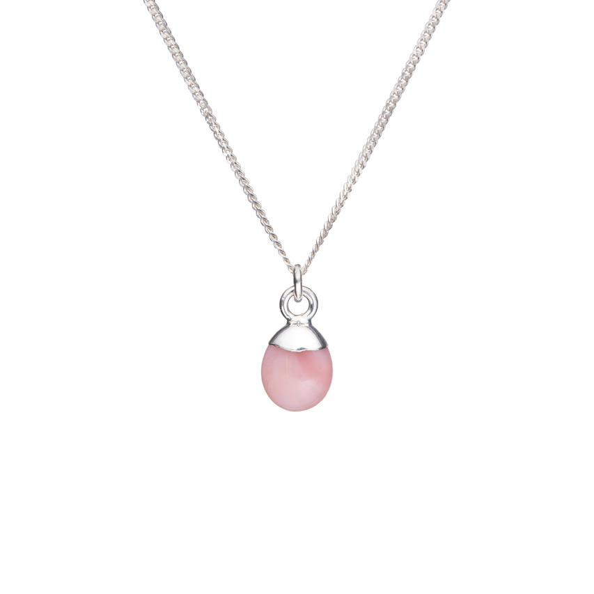 Tiny Tumbled Gemstone Necklace - Silver - Pink Opal (Hope and Love) - Decadorn