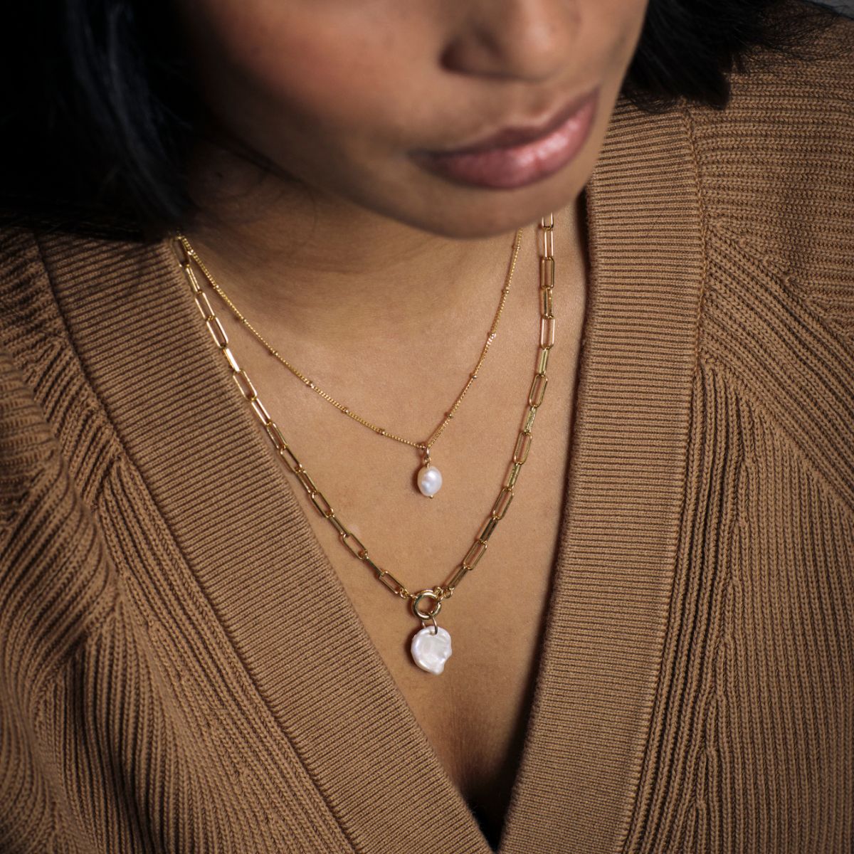 Freshwater Pearl Chunky Chain Necklace (Gold Plated)