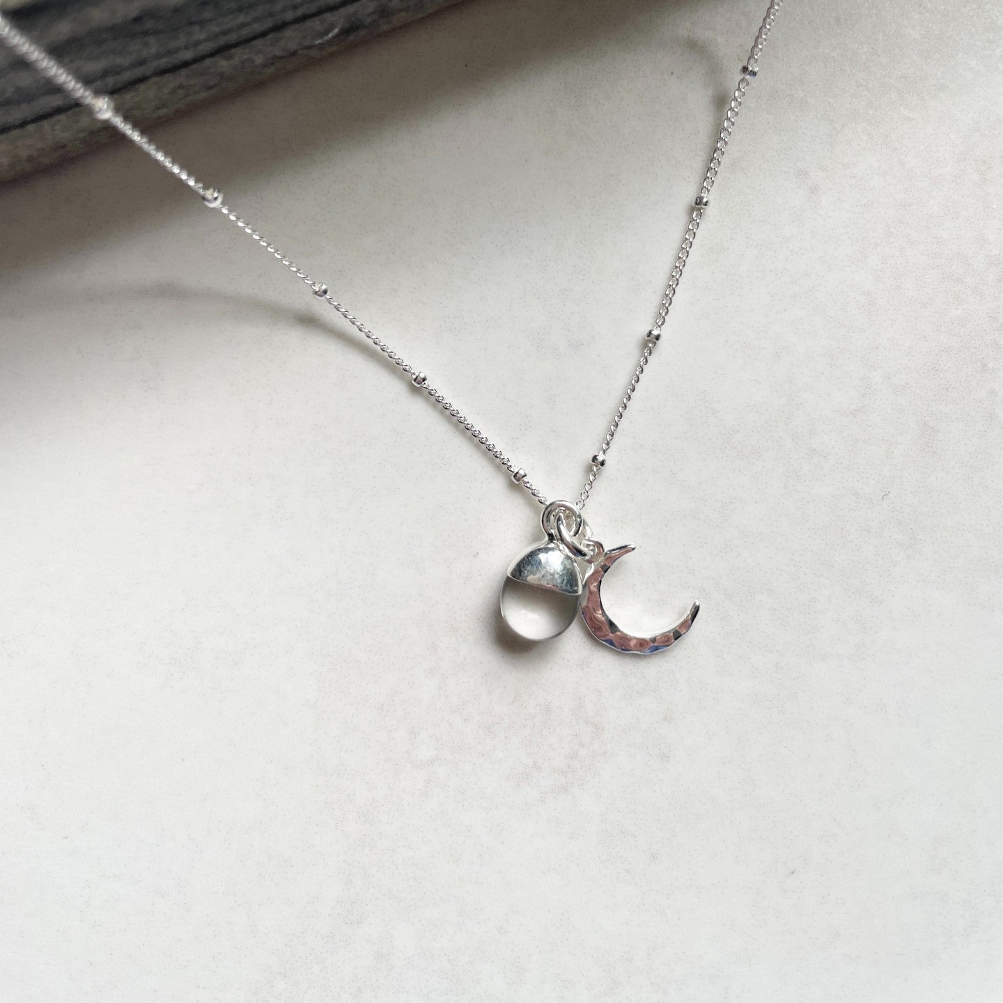 CHOOSE YOUR OWN | Tumbled Gemstone & Moon Necklace (Silver)