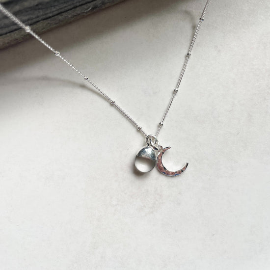 Create Your Own | Tumbled Gemstone & Moon Necklace (Silver)