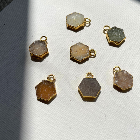 Imperfect Drusy Hexagonal Pendant | Gold Plated