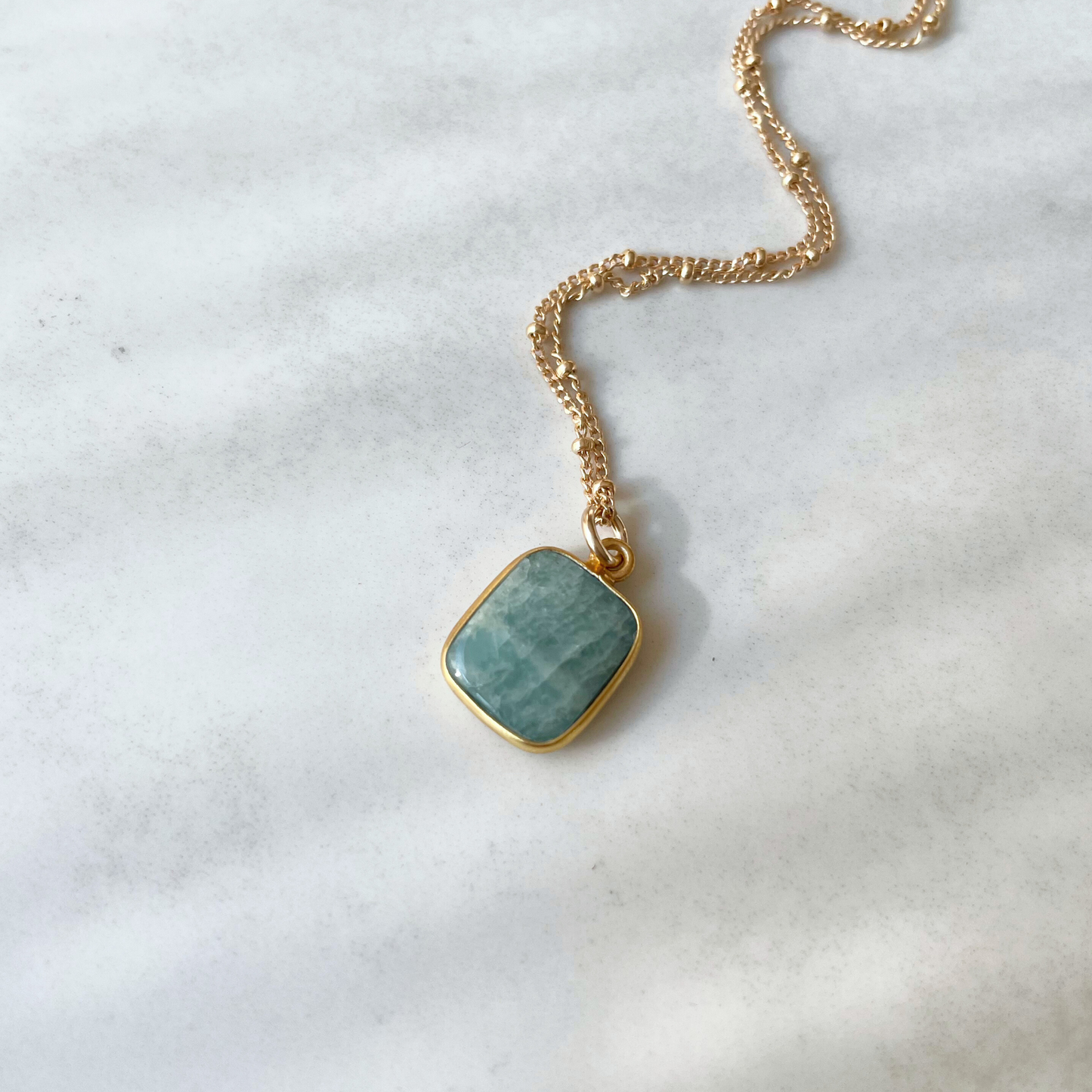 Aquamarine Gem Slice Necklace | Serenity (Gold Plated)