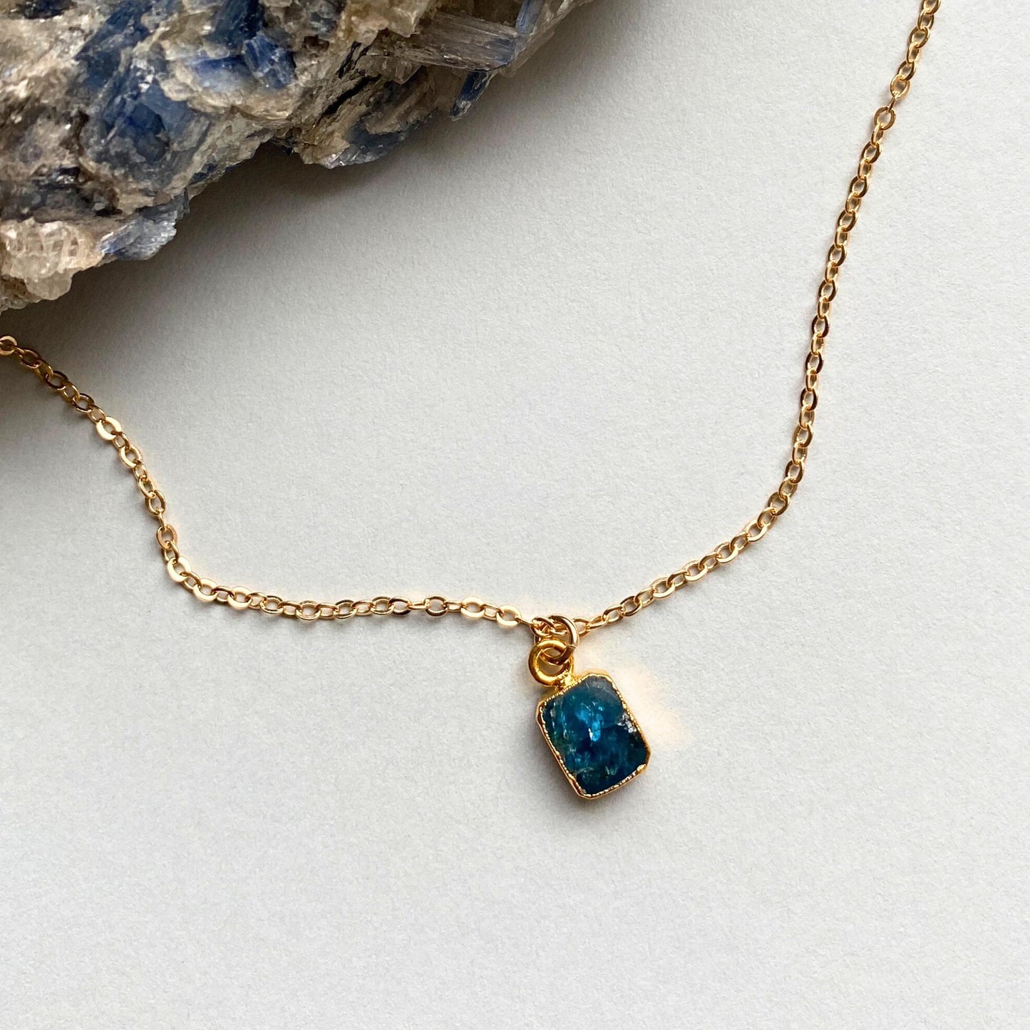 Load image into Gallery viewer, Neon Apatite Mini Gem Slice Necklace | Dream (Gold Plated)

