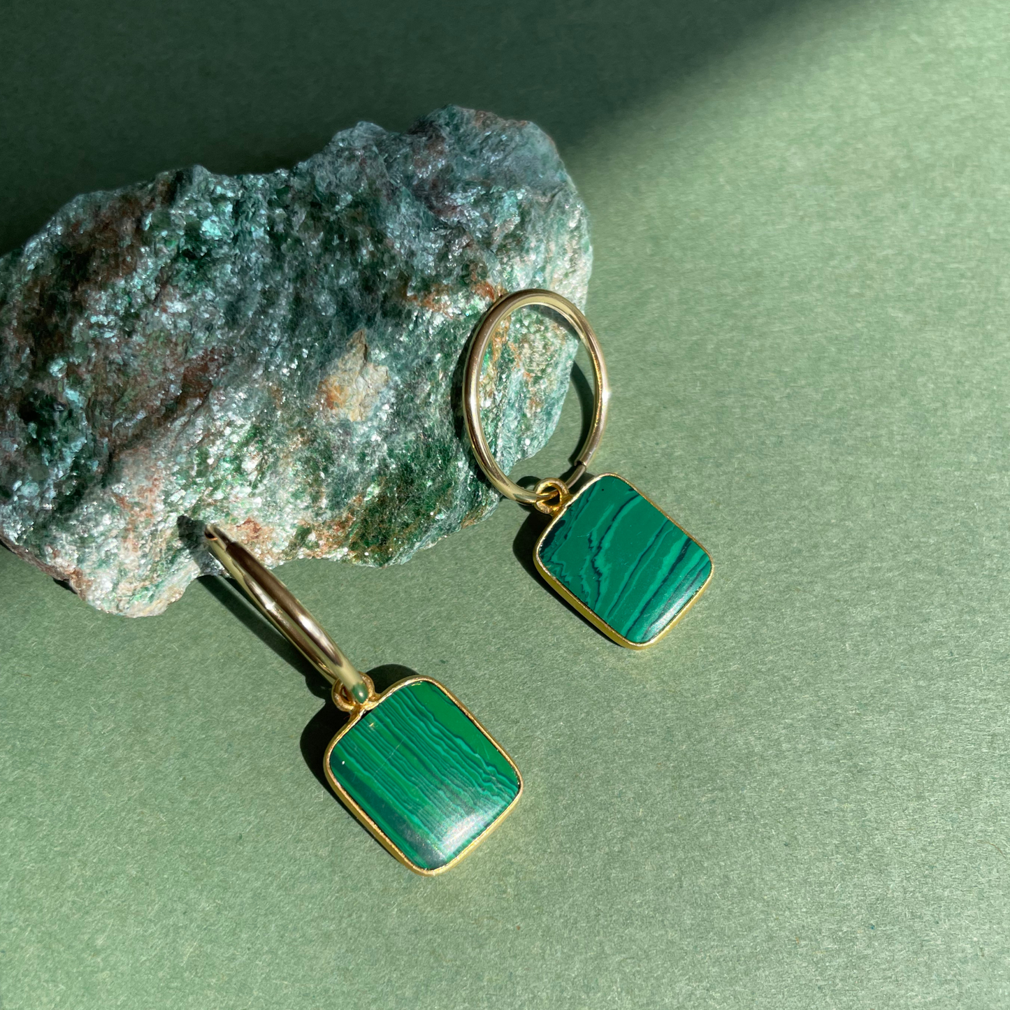 Malachite Gem Slice Hoop Earrings | Joy (Gold Plated)