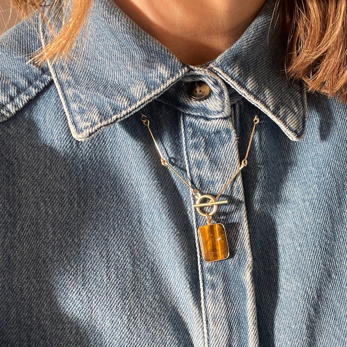 Bone Chain with Statement Gem Slice Necklace (Gold)