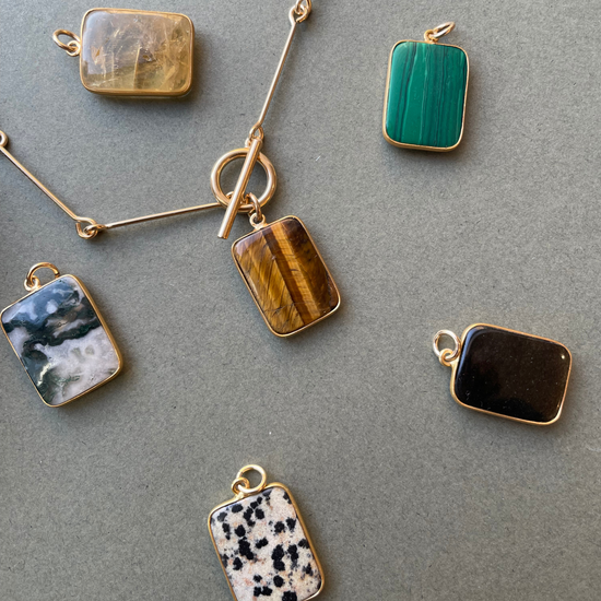 Bone Chain with Statement Gem Slice Necklace (Gold)