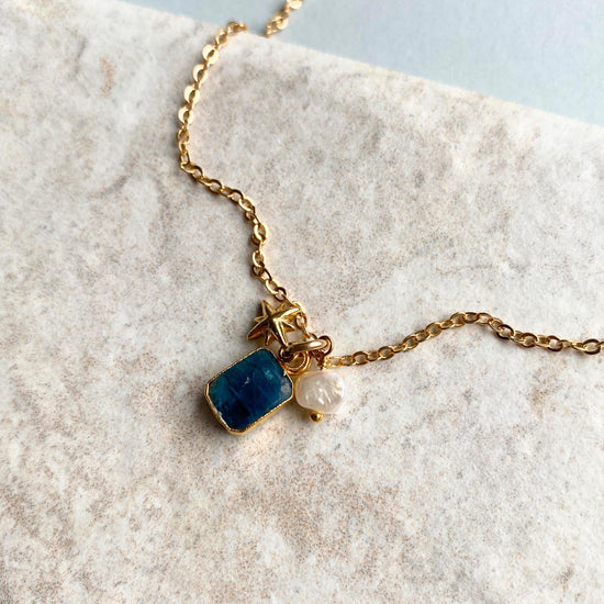 Load image into Gallery viewer, Neon Apatite Mini Gem Slice Triple Necklace | Dream (Gold Plated)

