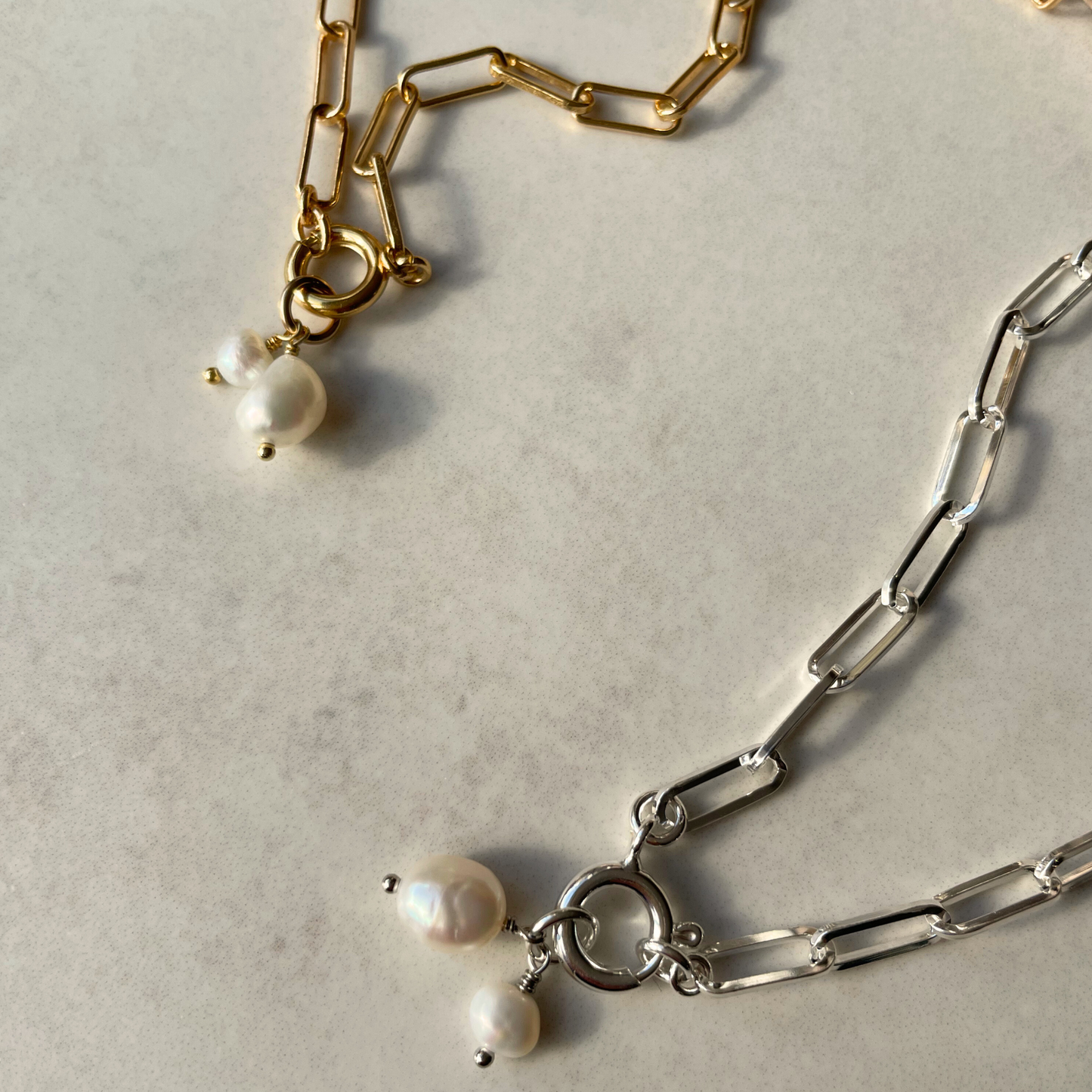 'Mum & Me' Duo Pearl Chunky Chain Necklace (Gold Plated or Silver)