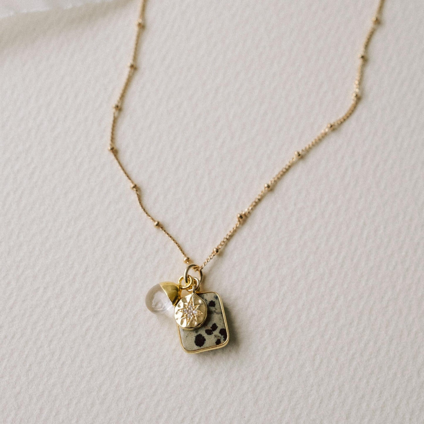 Dalmatian Gem Slice Triple Necklace | Positivity (Gold Plated)