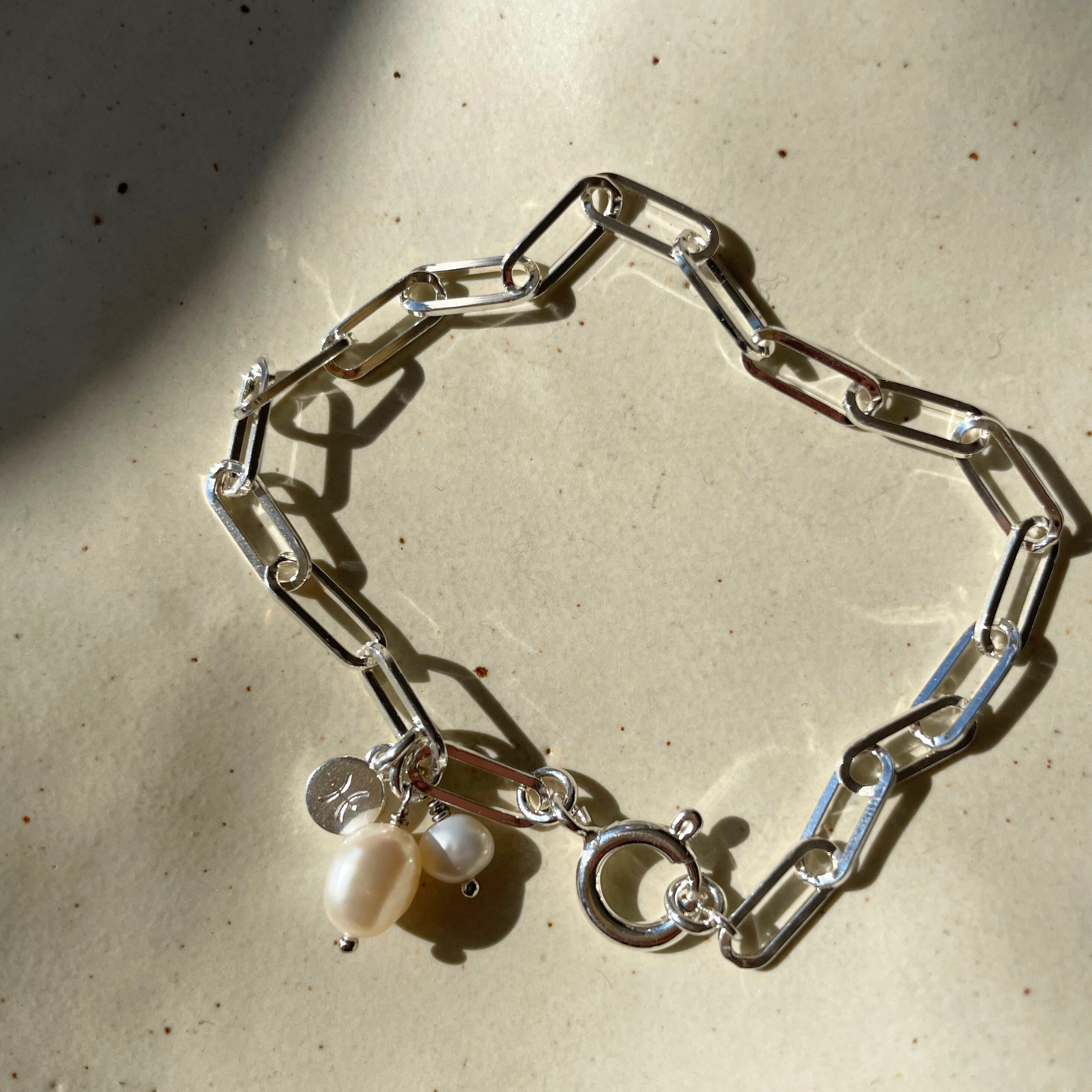 'Mum & Me' Pearl Chunky Chain Bracelet (Sterling Silver)