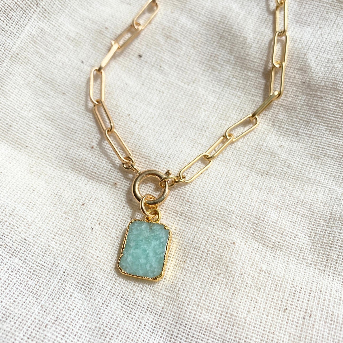 Amazonite Gem Slice Chunky Chain Necklace | Confidence (Gold Plated)