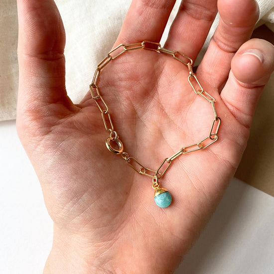 Amazonite Tiny Tumbled Chunky Chain Bracelet | Confidence (Gold Plated)