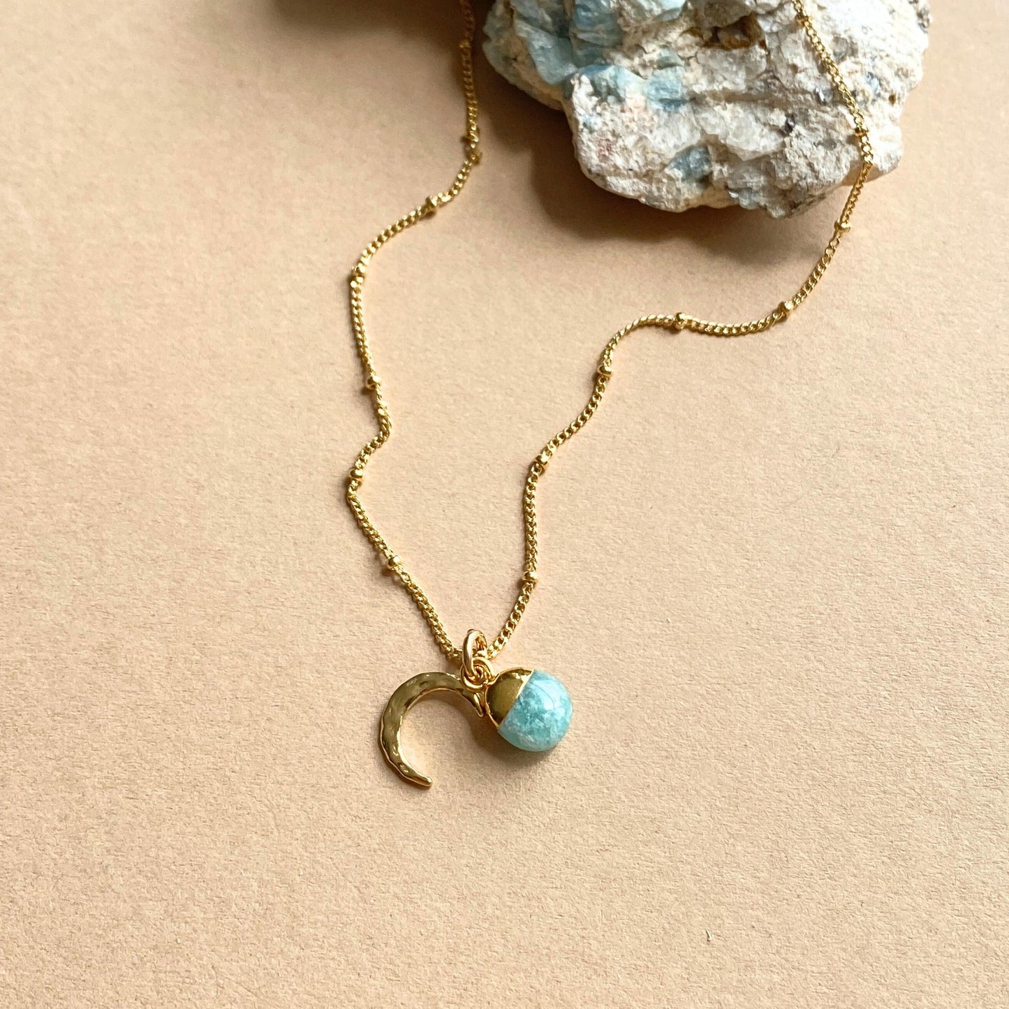 Amazonite & Moon Necklace | Confidence (Gold Plated)