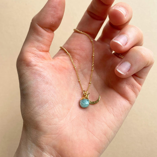 Amazonite & Moon Necklace | Confidence (Gold Plated)