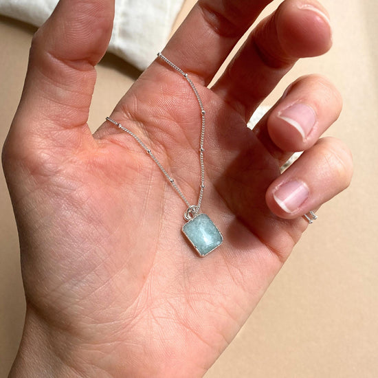 Amazonite Gem Slice Necklace | Confidence (Silver)