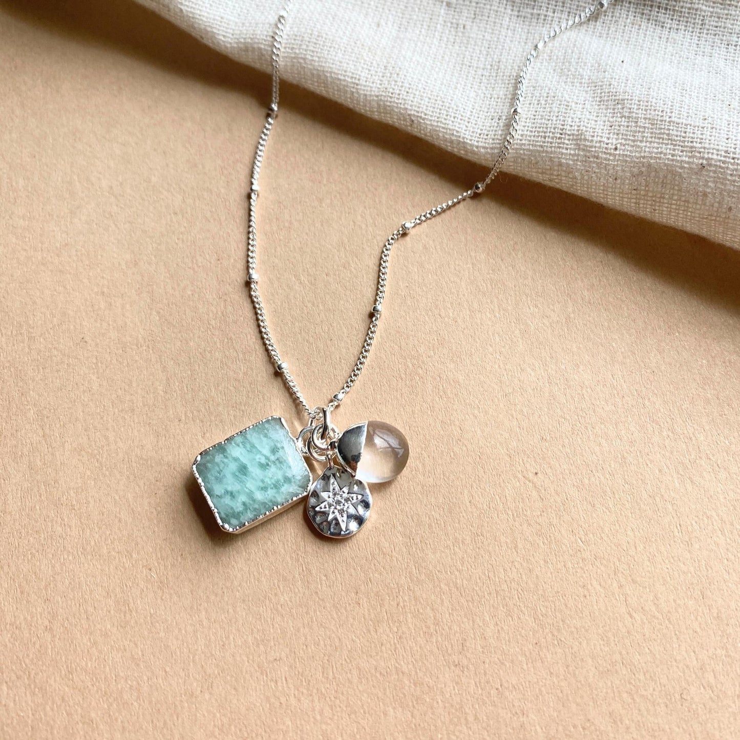 Amazonite Gem Slice Triple Necklace | Confidence (Silver)