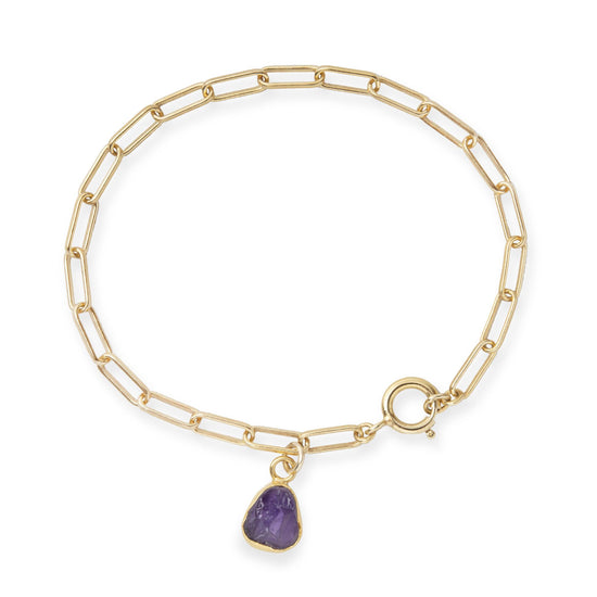 Amethyst Carved Chunky Chain Bracelet | Calming (Gold Plated)