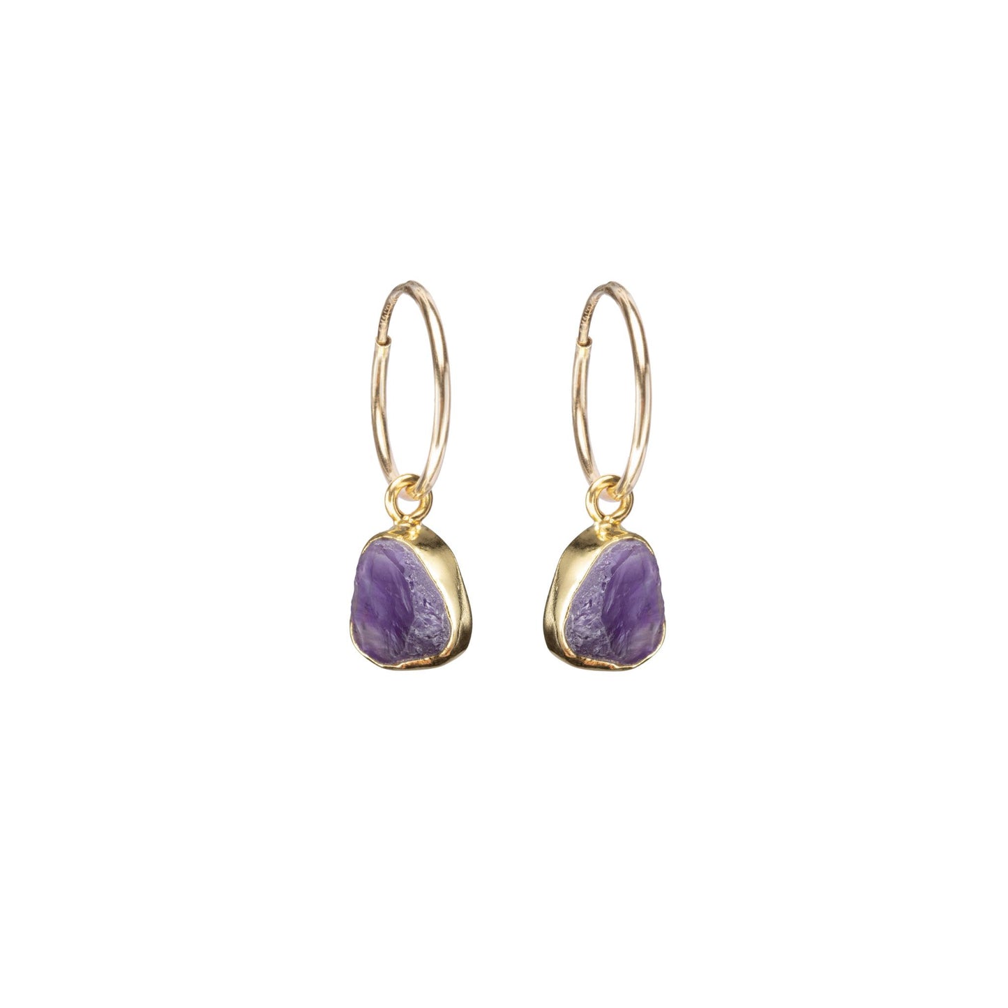 Amethyst Carved Hoop Earrings | Calming (Gold Fill)