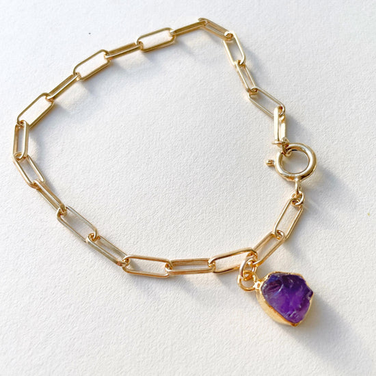 Amethyst Carved Chunky Chain Bracelet | Calming (Gold Plated)