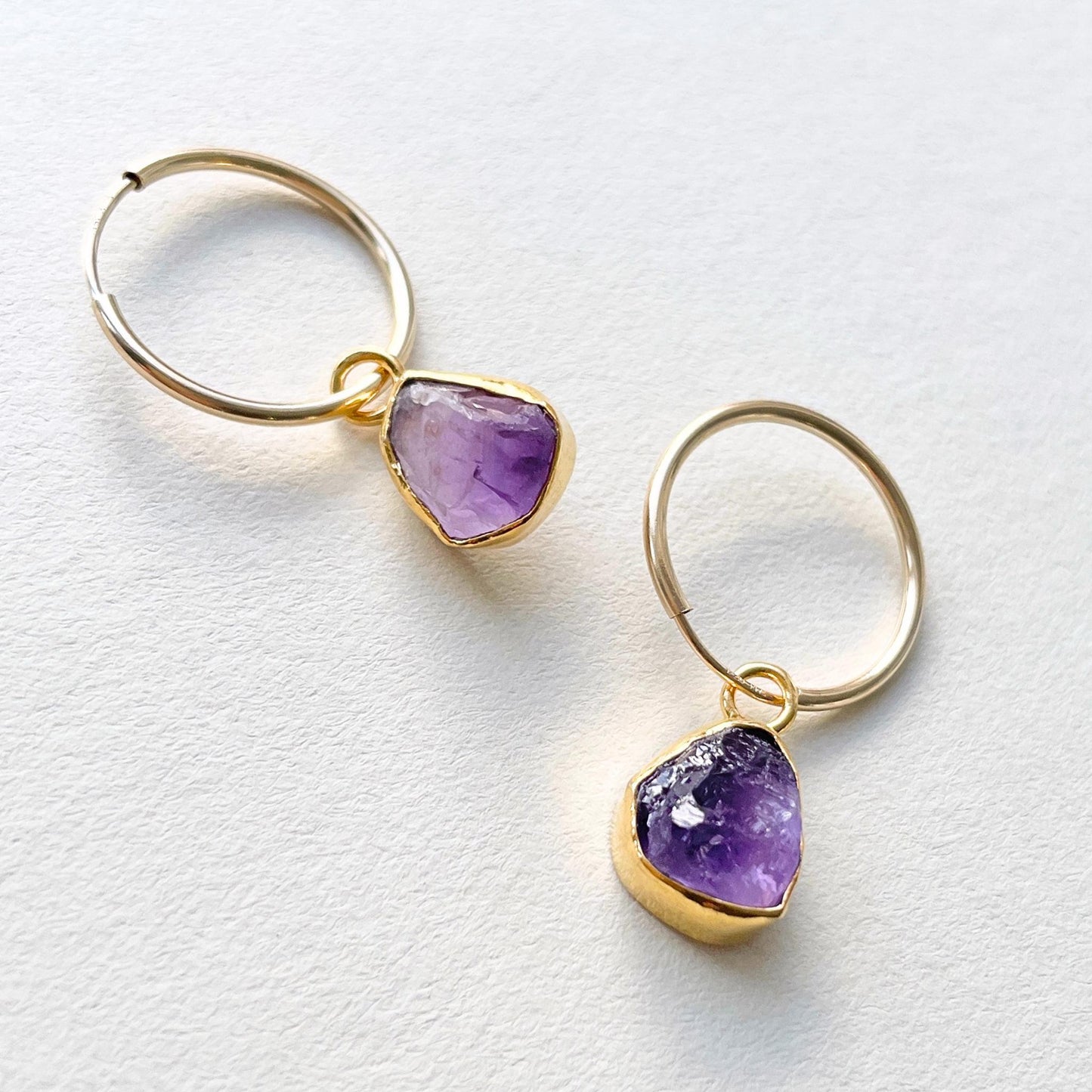 Load image into Gallery viewer, Amethyst Carved Hoop Earrings | Calming (Gold Fill)
