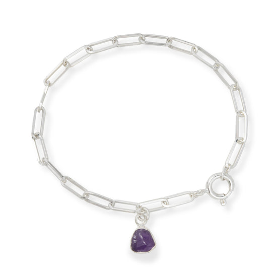 Amethyst Carved Chunky Chain Bracelet | Calming (Sterling Silver)