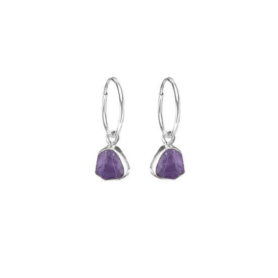 Amethyst Carved Hoop Earrings | Calming (Sterling Silver)