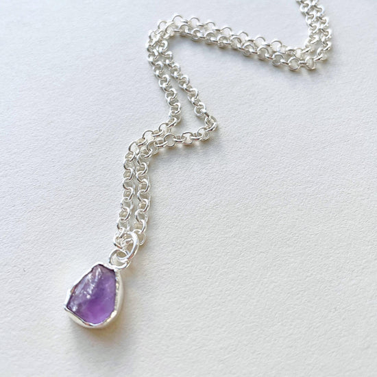 Load image into Gallery viewer, Amethyst Carved Belcher Chain Necklace | Calming (Sterling Silver)
