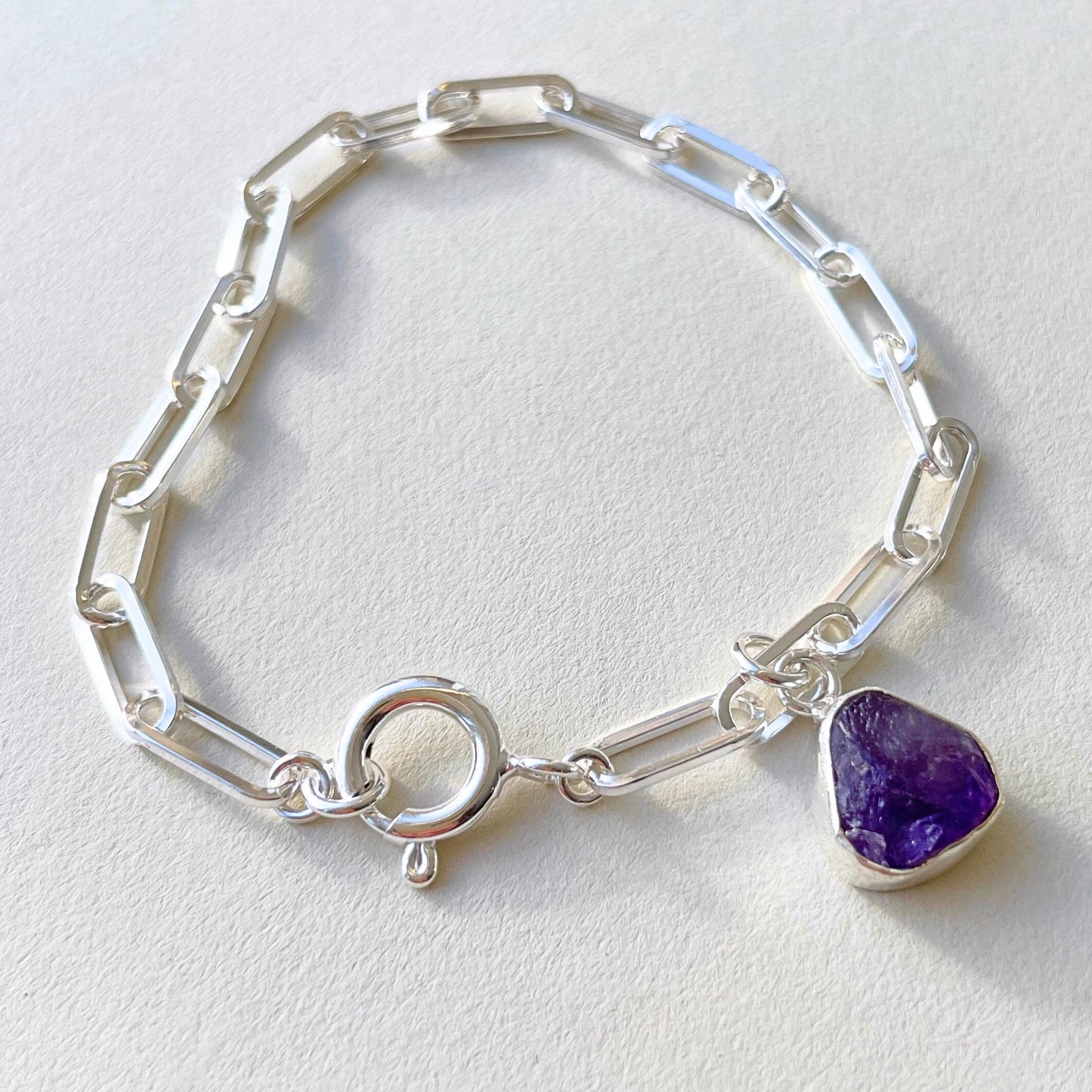 Load image into Gallery viewer, Amethyst Carved Chunky Chain Bracelet | Calming (Sterling Silver)

